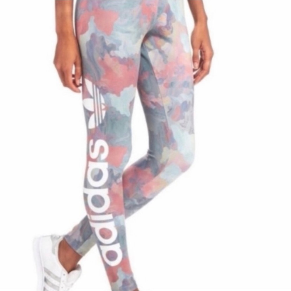 Adidas Trefoil Watercolor Leggings Size Medium - Picture 1 of 5